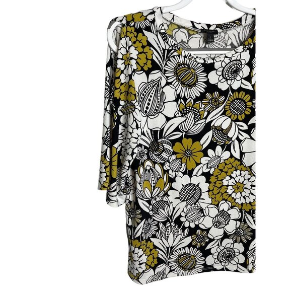 Ann Taylor Factory Floral Slit Sleeve Blouse Size Small Black Yellow Work Top - Picture 6 of 12